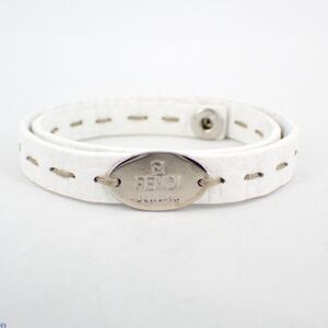 NIB Fendi Selleria White & Silver Leather Wrap Bracelet with Tin Case